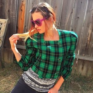 Tokyo Style cropped plaid suit jacket